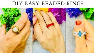 Easy Beaded Ring: 3 Simple rings with beads😱#youtubepartner #handmadejewelry #rings #seedbeads