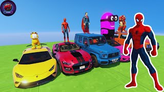 COLORFUL SUPER CARS, SPIDERMAN AND FRIENDS, FUN DRIVING ON MEGA RAMP, ENJOY WATCHING - GTA V (EP-1)