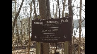 Dargan Bend on the C&O Canal   forked trees, rock outcroppings and caves.   March, 2023