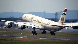 Etihad Airbus 340-600 Landing at Frankfurt