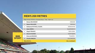 Mens 200m final British athletics championship 2019