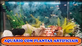 Aquário montado com plantas artifíciais - Guppys (Lebistes), Platis e Colisia