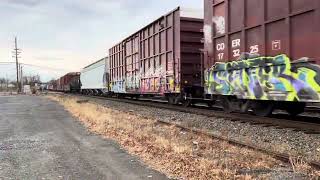 CSX834 ES44AH leads CSX M410 through south Plainfield,NJ with a super friendly crew/massive hornshow