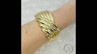 35mm Wide Yellow Gold Cuff Bracelet in 18k Hammered Gold, Size 7.5", Weight 120.1g