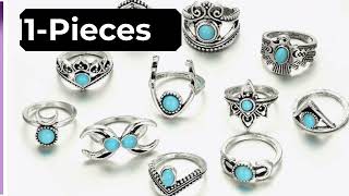 11-Piece Vintage Inlaid Artificial Turquoise Ring