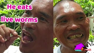 He eats worms and challenges us to eat it too!