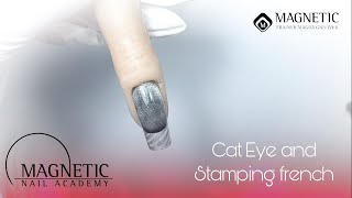 Cat Eye and Stamping French Nail Tutorial