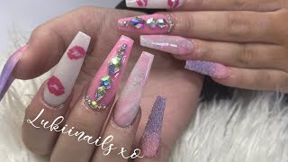 Pink Goddess Nails • Long Coffin Nails • Acrylic Nails