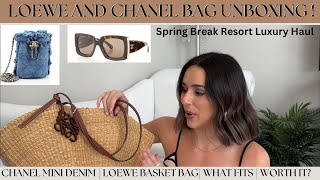 DOUBLE LUXURY HANDBAG UNBOXING | BEACH VACATION BAGS | CHANEL DENIM BAG | LOEWE RAFFIA BASKET BAG