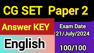 Cg set paper 2 answer key🔑 2024 || English answer key 2024 @Education4Udear  #cgset