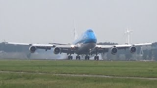 ✈KLM Boeing 747-400 smooth landing at Amsterdam Schiphol