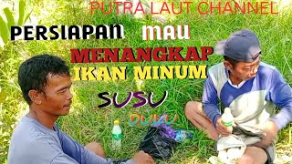 Menangkap ikan di kolam musim kemarau,sebelum beraksi minum susu dulu