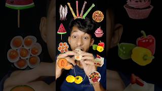 Emoji Eating Challenge 🥵|| cake🍰 laddu🧆 jelly 🧃🍕🧁🫑#shorts #youtubeshorts