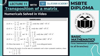 Matrices  Lec 11 (Chapter 3) || MSBTE Diploma || 1st Sem || Basic Mathematics || by Darshan Academy