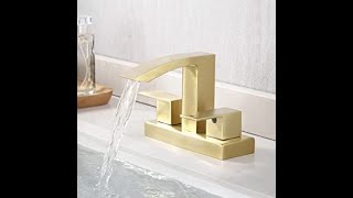 Review KES Brushed Brass Bathroom Faucet Two Handles 3 Hole 4 Inches