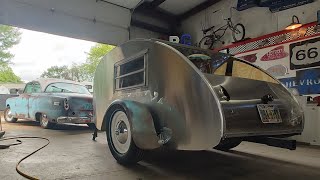 corner trim molding install and polish, build your own galley hatch up next teardrop camper RV