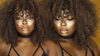 FULL FACE USING ONLY HIGHLIGHTERS Challenge ON DARK SKIN (WOC) -Talk Through | Loveglam