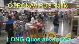 Coronavirus Panic Shopping Long Ques at Grocers Americans Stockpiles Essentials food