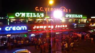 Beardy man with bike helmet makes party animal selfie at Veronicas, Tenerife