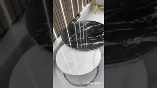 center table stainless steel silver 304 with white, black marble