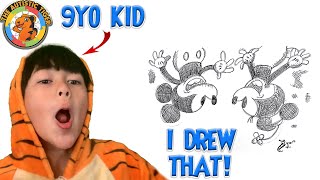 9yo Autistic Savant Draws Upside Down - Mickey Minnie Mouse | Get a Horse