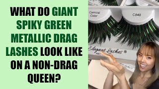 Non-Drag Queen Tries on Green Metallic Drag Lashes