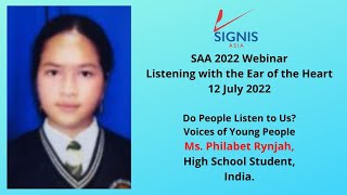 SAA 2022 'Listening with the Ear of the Heart' by Ms Philabet Rynjah, India