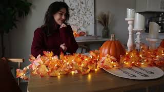 Fall glow up 🍁✨ Pre-lit maple leaf Garland found @Cqure added to twinkling icicle lights!