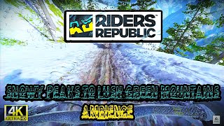 "Epic Mountain Biking Ambience: From Snowy Peaks to Lush Green Mountains in Riders Republic"