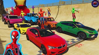 COLORFUL SUPER CARS & SPIDER-MAN: THE PERFECT RAMP RACE! 🕷️🌈🚗 | GTA V