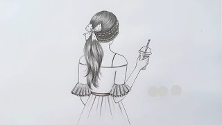 A Beautiful Girl with summer drink and Stylish Hairstyle - Easy way & step by step || Pencil sketch