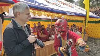 Atsara having fun with tourist during Zhamgang annual Tsechu || Bhutan || Bhutanese culture