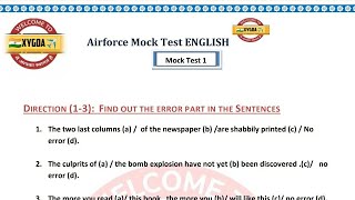 ENGLISH Mock Test 1 Airforce x and y group  #indianairforce #mocktest #iaf #xygda Indian Airforce