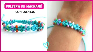 Pulsera de hilo con mostacillas en macrame fácil paso a paso / #pulserasdehilo