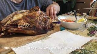 ASMR eating: Roasted Lamb Head With Brown rice & tomato,soy sauce for dipping. | Whispering