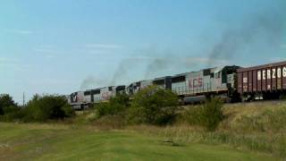 KCS pig train meets KCS rock train at White rock jct. in Plano, Tx. 08/18/2011 ©