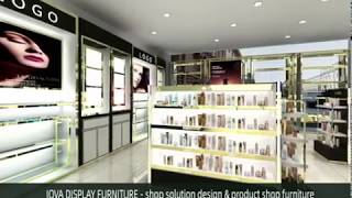 3D cosmetics showroom design, large skin care store display furniture