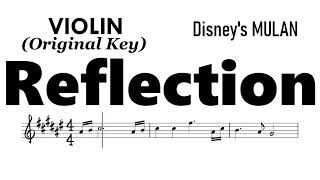 Reflection Violin  Original Key first position Sheet Music Backing Track Partitura Disney's Mulan