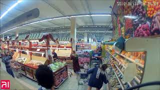 Drone hovering over customers in Rami Levy Hashekma Supermarket.