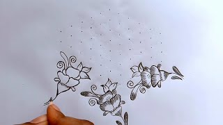 11*6 dots creative flowers rangoli design || easy rangoli || chukkala muggulu