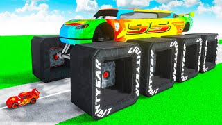 Lightning McQueen Transforming to GIANT COLORFUL BTR BIGFOOT LIGHTNING MCQUEEN in Teardown!