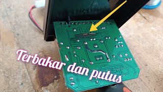 servis alarm motor yg konslet dan terbakar jalur PCB nya