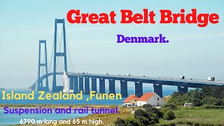 Great Belt Bridge Denmark. Island zealand , Funen, Suspension rail tunnel.