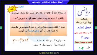 صفحه 102 ریاضی نهم | فصل ششم | درس دوم | شیب خط و عرض از مبدأ | میهن مکتب - علی نادری