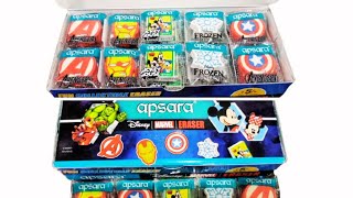 Unboxing and Review of apsara avengers, disney, frozen, captain america eraser