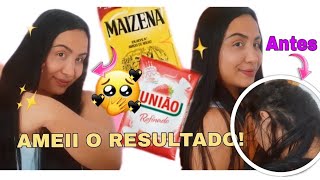 ALISEI MEU CABELO EM CASA SOZINHA |alisamento caseiro com maizena