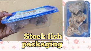 Stock fish packaging with take away plate