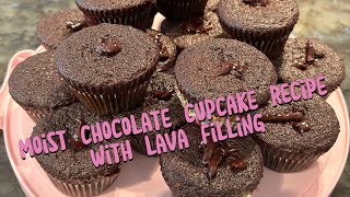 MOIST CHOCOLATE CUPCAKE RECIPE with LAVA CHOCOLATE FILLING