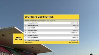 Women's 200m final British athletic championships 2019