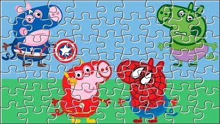 Puzzle Peppa Pig y George disfrazados de Superhéroes, Spiderman, Capitán América, Hulk y The Flush